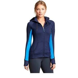 Athleta Navy Full Zip Hoodie Jacket Blue Panels Womens Large